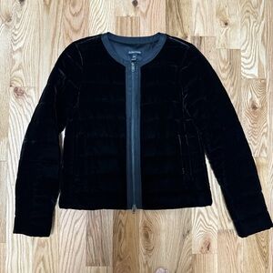Eileen Fisher Black Velvet Quilted Bomber Jacket